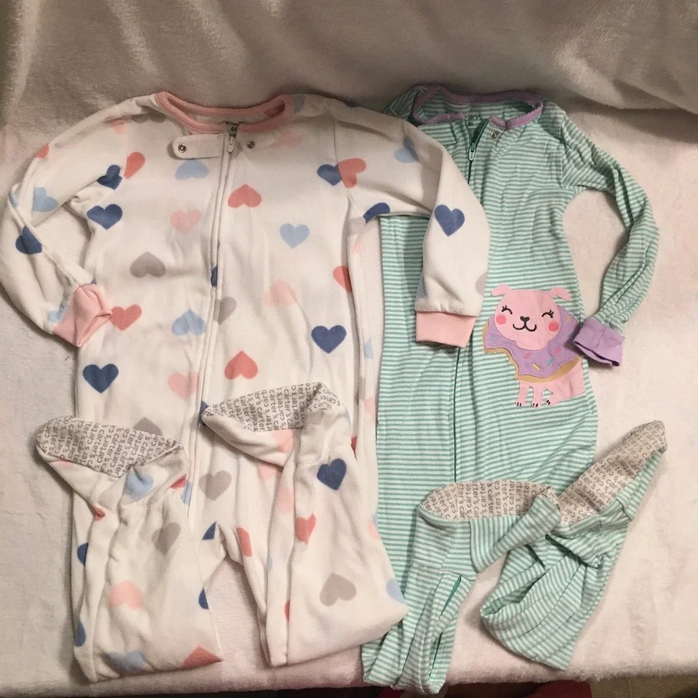 Carters‎ Footed Pajamas Kids 4T Multicolor Excellent Hearts Llama Fleece 2 Pack